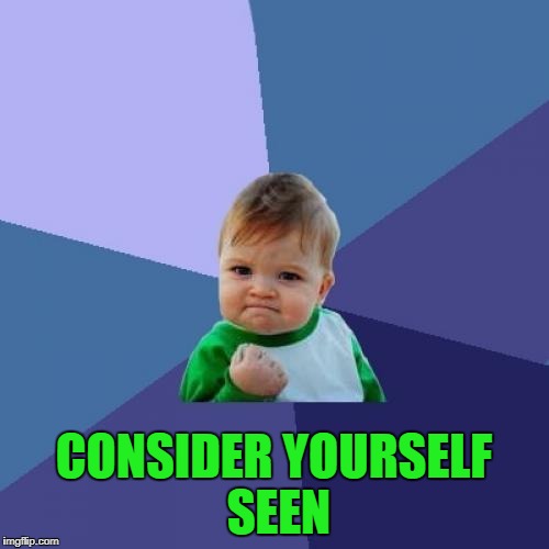 Success Kid Meme | CONSIDER YOURSELF SEEN | image tagged in memes,success kid | made w/ Imgflip meme maker