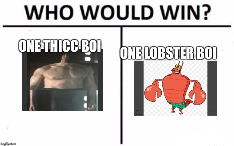 Who Would Win? Meme | ONE THICC BOI; ONE LOBSTER BOI | image tagged in memes,who would win | made w/ Imgflip meme maker