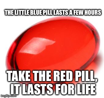 THE LITTLE BLUE PILL LASTS A FEW HOURS; TAKE THE RED PILL, IT LASTS FOR LIFE | image tagged in red pill,qanon,magapill,maga | made w/ Imgflip meme maker