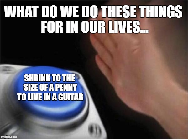 Blank Nut Button | WHAT DO WE DO THESE THINGS FOR IN OUR LIVES... SHRINK TO THE SIZE OF A PENNY TO LIVE IN A GUITAR | image tagged in memes,blank nut button | made w/ Imgflip meme maker