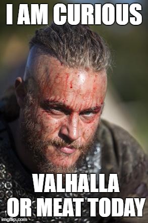 Ragnar Lothbrok Approves | I AM CURIOUS; VALHALLA OR MEAT TODAY | image tagged in ragnar lothbrok approves | made w/ Imgflip meme maker