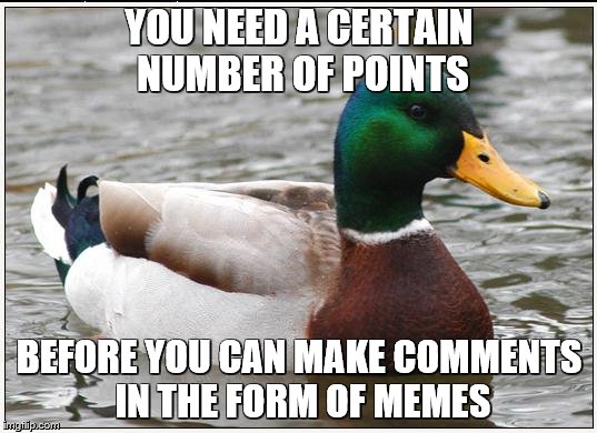 YOU NEED A CERTAIN NUMBER OF POINTS BEFORE YOU CAN MAKE COMMENTS IN THE FORM OF MEMES | made w/ Imgflip meme maker