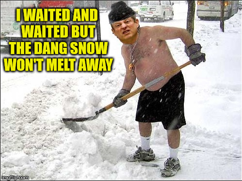 Ole' Al Caught Shoveling His Global Warming | I WAITED AND WAITED BUT THE DANG SNOW WON'T MELT AWAY | image tagged in al gore,memes,global warming,blizzard entertainment,one does not simply | made w/ Imgflip meme maker