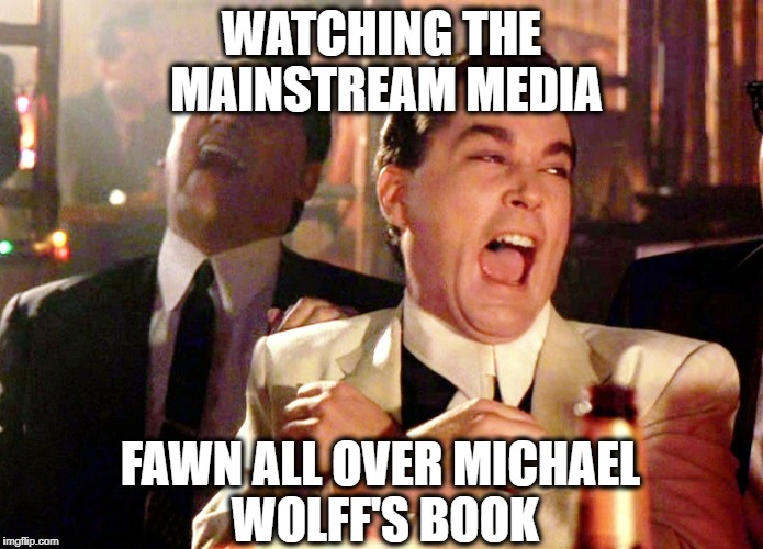 Good Fellas Hilarious | WATCHING THE MAINSTREAM MEDIA; FAWN ALL OVER MICHAEL WOLFF'S BOOK | image tagged in memes,good fellas hilarious,mainstream media,liberal media,cnn,cnn fake news | made w/ Imgflip meme maker