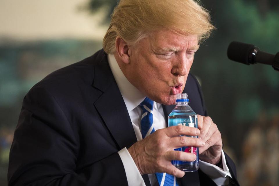 Trump drinking water Blank Meme Template