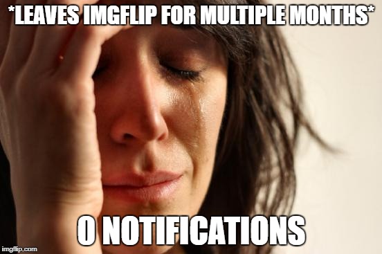 First World Problems | *LEAVES IMGFLIP FOR MULTIPLE MONTHS*; 0 NOTIFICATIONS | image tagged in memes,first world problems | made w/ Imgflip meme maker