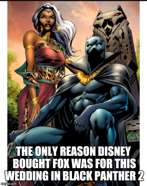 Mr. and Mrs. Panther  | THE ONLY REASON DISNEY BOUGHT FOX WAS FOR THIS WEDDING IN BLACK PANTHER 2 | image tagged in disney | made w/ Imgflip meme maker