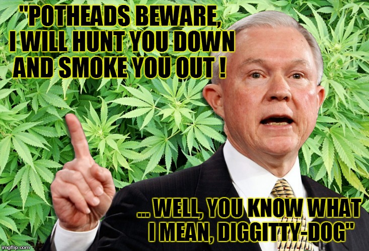 "POTHEADS BEWARE, I WILL HUNT YOU DOWN AND SMOKE YOU OUT ! ... WELL, YOU KNOW WHAT I MEAN, DIGGITTY-DOG" | made w/ Imgflip meme maker