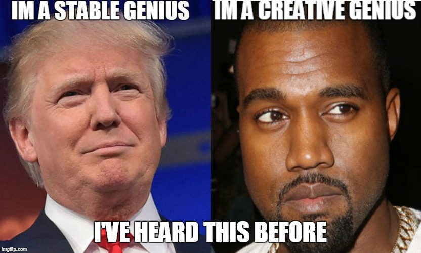 Trump and Kanye Genius | I'VE HEARD THIS BEFORE | image tagged in trumpgenius,trumpandkanye | made w/ Imgflip meme maker