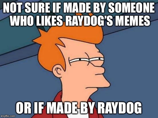 Futurama Fry Meme | NOT SURE IF MADE BY SOMEONE WHO LIKES RAYDOG’S MEMES OR IF MADE BY RAYDOG | image tagged in memes,futurama fry | made w/ Imgflip meme maker