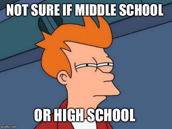 Futurama Fry Meme | NOT SURE IF MIDDLE SCHOOL OR HIGH SCHOOL | image tagged in memes,futurama fry | made w/ Imgflip meme maker