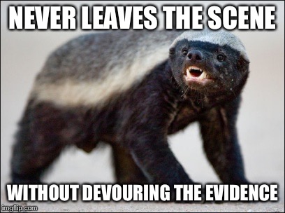 NEVER LEAVES THE SCENE WITHOUT DEVOURING THE EVIDENCE | made w/ Imgflip meme maker