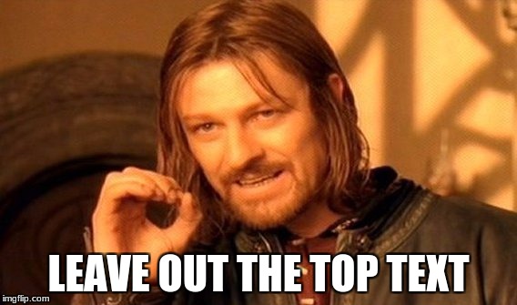 No top text! (*Gasp) | LEAVE OUT THE TOP TEXT | image tagged in memes,one does not simply | made w/ Imgflip meme maker