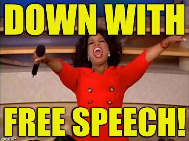Oprah You Get A Meme | DOWN WITH FREE SPEECH! | image tagged in memes,oprah you get a | made w/ Imgflip meme maker