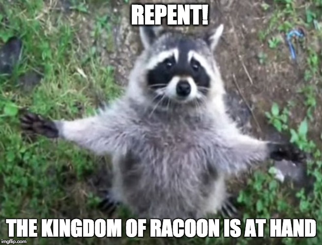 REPENT! THE KINGDOM OF RACOON IS AT HAND | image tagged in repent racconfb | made w/ Imgflip meme maker
