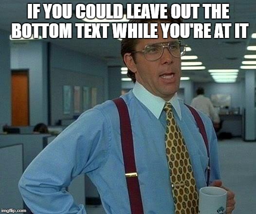 That Would Be Great Meme | IF YOU COULD LEAVE OUT THE BOTTOM TEXT WHILE YOU'RE AT IT | image tagged in memes,that would be great | made w/ Imgflip meme maker
