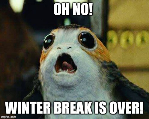 Porg | OH NO! WINTER BREAK IS OVER! | image tagged in porg | made w/ Imgflip meme maker