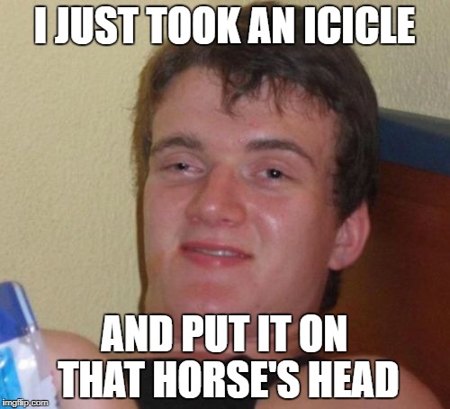 10 Guy Meme | I JUST TOOK AN ICICLE AND PUT IT ON THAT HORSE'S HEAD | image tagged in memes,10 guy | made w/ Imgflip meme maker
