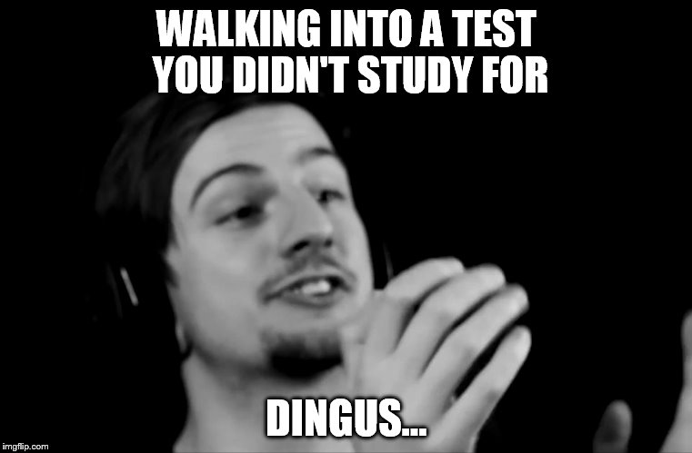 why ryan? | WALKING INTO A TEST YOU DIDN'T STUDY FOR; DINGUS... | image tagged in why ryan | made w/ Imgflip meme maker