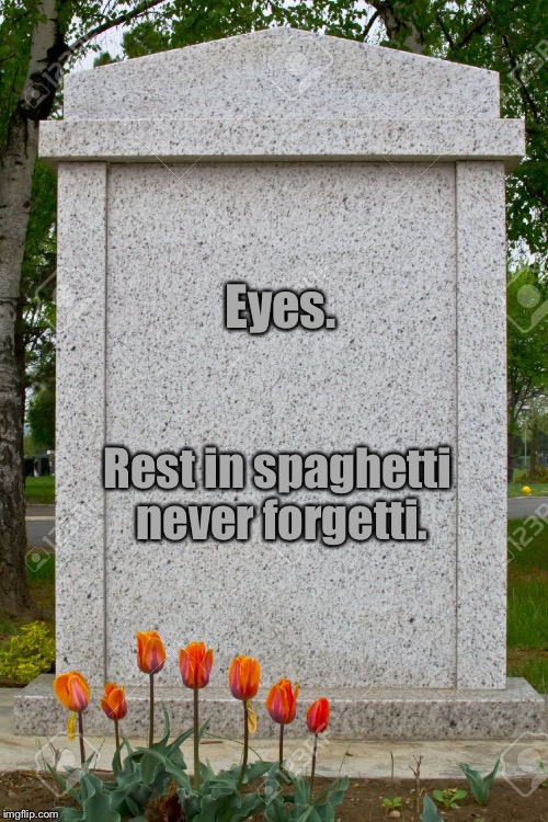 Eyes. Rest in spaghetti never forgetti. | made w/ Imgflip meme maker