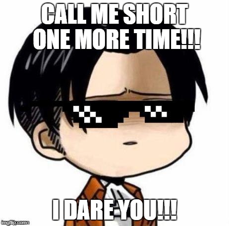 Levi Meme (deal with it) | CALL ME SHORT ONE MORE TIME!!! I DARE YOU!!! | image tagged in levi meme deal with it | made w/ Imgflip meme maker