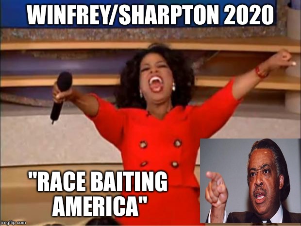 Oprah You Get A Meme | WINFREY/SHARPTON 2020; "RACE BAITING AMERICA" | image tagged in memes,oprah you get a | made w/ Imgflip meme maker