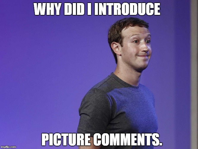 mark zuckerberg | WHY DID I INTRODUCE; PICTURE COMMENTS. | image tagged in mark zuckerberg | made w/ Imgflip meme maker