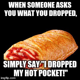 Quick But Bad Advice | WHEN SOMEONE ASKS YOU WHAT YOU DROPPED, SIMPLY SAY "I DROPPED MY HOT POCKET!" | image tagged in i dropped my hot pocket,memes,hot pockets | made w/ Imgflip meme maker