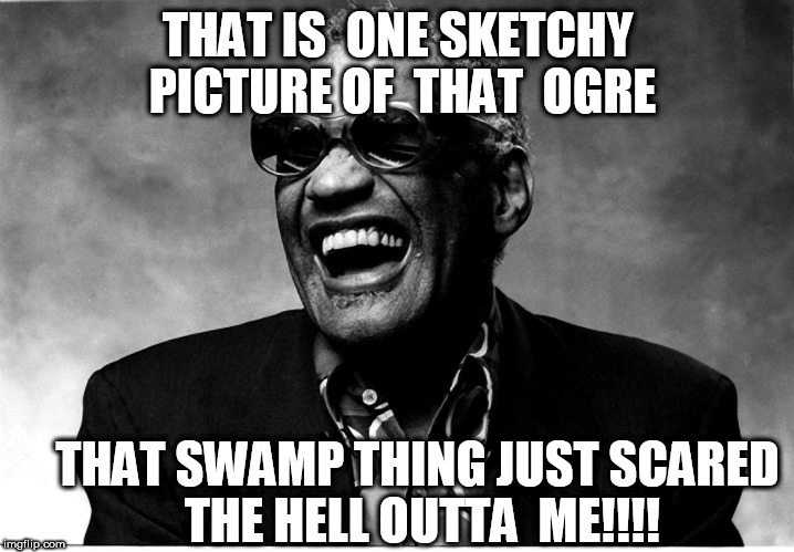 THAT IS  ONE SKETCHY PICTURE OF  THAT  OGRE THAT SWAMP THING JUST SCARED THE HELL OUTTA  ME!!!! | made w/ Imgflip meme maker