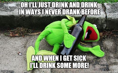 That 1 Drunk we all know | OH I'LL JUST DRINK AND DRINK IN WAYS I NEVER DRANK BEFORE; AND WHEN I GET SICK I'LL DRINK SOME MORE! | image tagged in drunk kermit,that guy,drinking,alcohol,memes,wizard of oz scarecrow | made w/ Imgflip meme maker