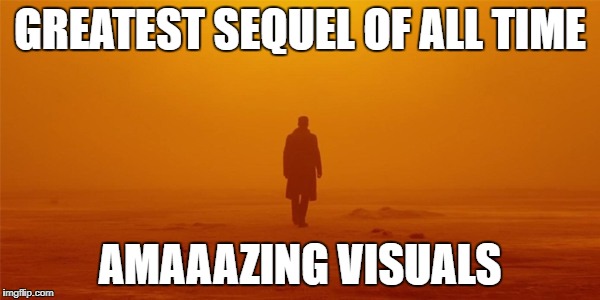 My greatest regret of 2017 | GREATEST SEQUEL OF ALL TIME; AMAAAZING VISUALS | image tagged in blade runner,2049 | made w/ Imgflip meme maker