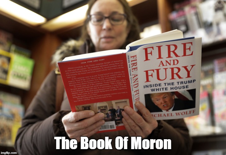 "Fire And Fury": The Book Of Moron | The Book Of Moron | image tagged in deplorable donald,despicable donald,devious donald,dishonorable donald,deceitful donald,dishonest donald | made w/ Imgflip meme maker