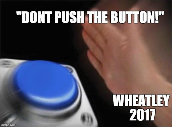 Blank Nut Button | "DONT PUSH THE BUTTON!"; WHEATLEY 2017 | image tagged in memes,blank nut button | made w/ Imgflip meme maker