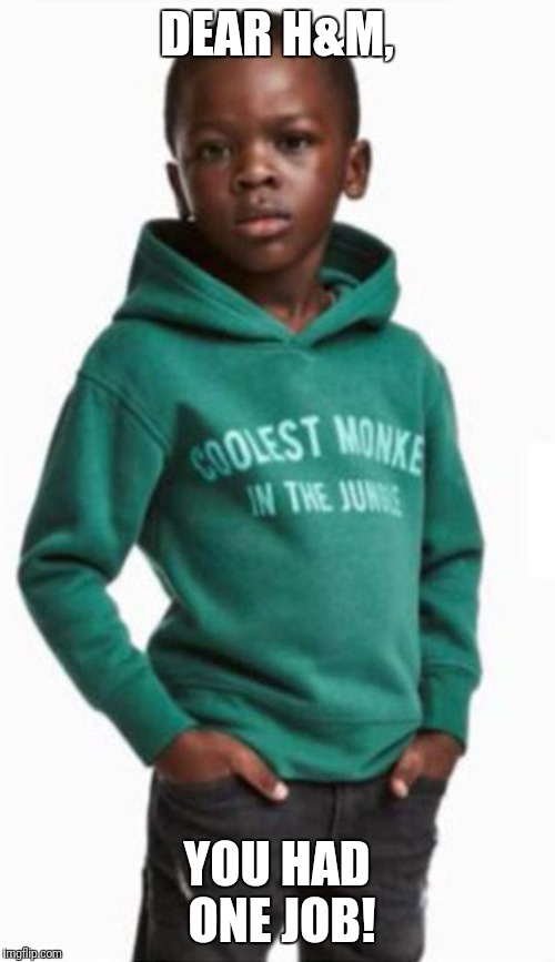 Advertising Workers Must Smoke a Lot of Weed | DEAR H&M, YOU HAD ONE JOB! | image tagged in monkey,cool,advertising | made w/ Imgflip meme maker