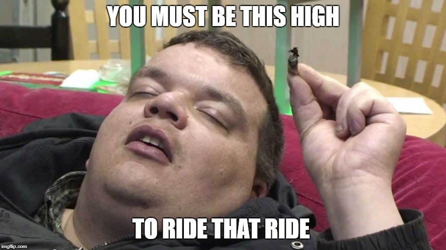 He does all his own stunts - but doesn't remember them  | YOU MUST BE THIS HIGH; TO RIDE THAT RIDE | image tagged in high,stoned | made w/ Imgflip meme maker