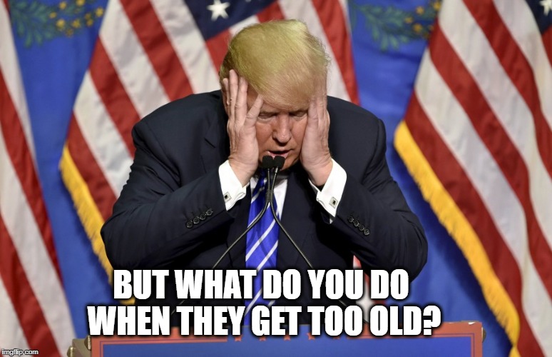 Cry baby Trump | BUT WHAT DO YOU DO WHEN THEY GET TOO OLD? | image tagged in cry baby trump | made w/ Imgflip meme maker