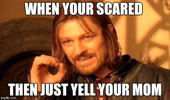 One Does Not Simply | WHEN YOUR SCARED; THEN JUST YELL YOUR MOM | image tagged in memes,one does not simply | made w/ Imgflip meme maker