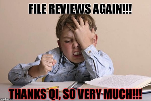 Paperwork Kid | FILE REVIEWS AGAIN!!! THANKS QI, SO VERY MUCH!!! | image tagged in paperwork kid | made w/ Imgflip meme maker
