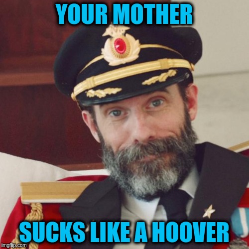Captain Obvious | YOUR MOTHER; SUCKS LIKE A HOOVER | image tagged in captain obvious | made w/ Imgflip meme maker