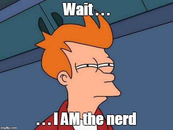 Futurama Fry Meme | Wait . . . . . . I AM the nerd | image tagged in memes,futurama fry | made w/ Imgflip meme maker