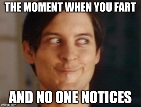 Spiderman Peter Parker | THE MOMENT WHEN YOU FART; AND NO ONE NOTICES | image tagged in memes,spiderman peter parker | made w/ Imgflip meme maker