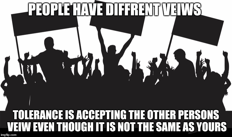 POLITICS | PEOPLE HAVE DIFFRENT VEIWS; TOLERANCE IS ACCEPTING THE OTHER PERSONS VEIW EVEN THOUGH IT IS NOT THE SAME AS YOURS | image tagged in politics,funny | made w/ Imgflip meme maker