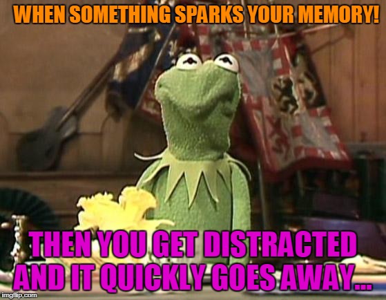 Brain Games! | WHEN SOMETHING SPARKS YOUR MEMORY! THEN YOU GET DISTRACTED AND IT QUICKLY GOES AWAY... | image tagged in annoyed kermit | made w/ Imgflip meme maker
