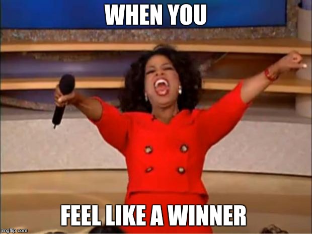 Oprah You Get A | WHEN YOU; FEEL LIKE A WINNER | image tagged in memes,oprah you get a | made w/ Imgflip meme maker