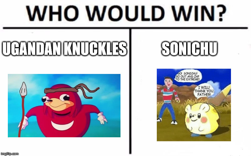 Who Would Win? | UGANDAN KNUCKLES; SONICHU | image tagged in memes,who would win | made w/ Imgflip meme maker