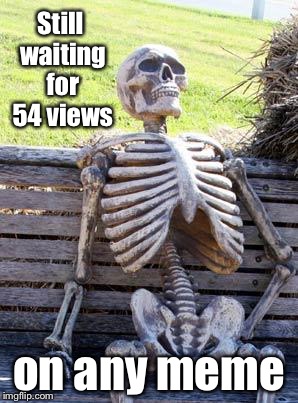 Waiting Skeleton Meme | Still waiting for 54 views on any meme | image tagged in memes,waiting skeleton | made w/ Imgflip meme maker