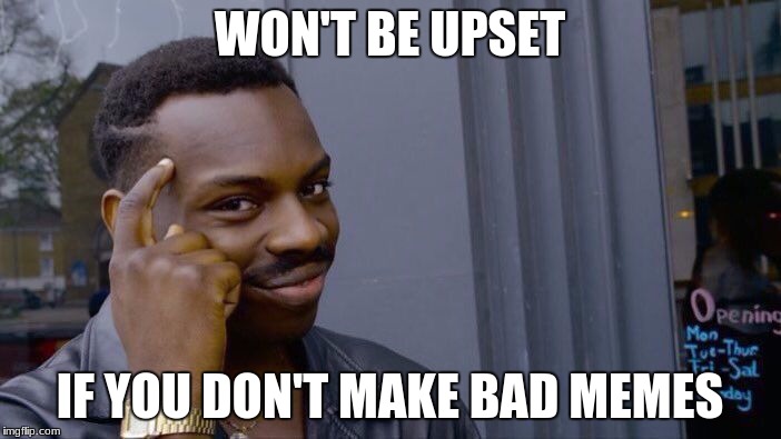WON'T BE UPSET IF YOU DON'T MAKE BAD MEMES | image tagged in memes,roll safe think about it | made w/ Imgflip meme maker