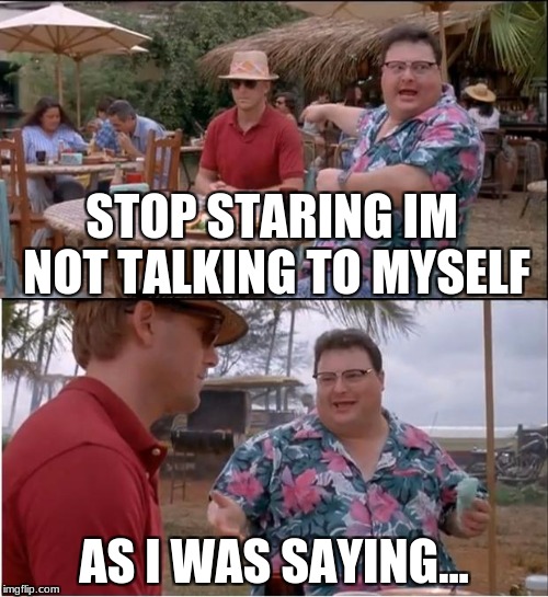 See Nobody Cares Meme | STOP STARING IM NOT TALKING TO MYSELF; AS I WAS SAYING... | image tagged in memes,see nobody cares | made w/ Imgflip meme maker