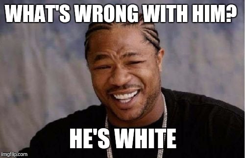Yo Dawg Heard You Meme | WHAT'S WRONG WITH HIM? HE'S WHITE | image tagged in memes,yo dawg heard you | made w/ Imgflip meme maker