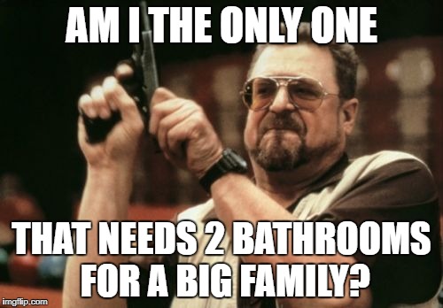 Am I The Only One Around Here | AM I THE ONLY ONE; THAT NEEDS 2 BATHROOMS FOR A BIG FAMILY? | image tagged in memes,am i the only one around here | made w/ Imgflip meme maker